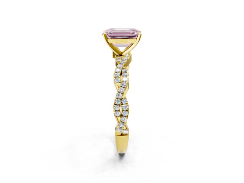 Yellow gold Fancy Pink Emerald Cut Solitaire Twisted Pave Band with Four-Prong Setting_5
