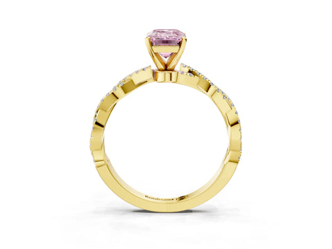 Yellow gold Fancy Pink Emerald Cut Solitaire Twisted Pave Band with Four-Prong Setting_6