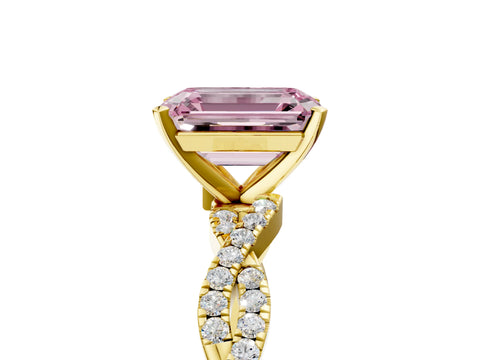 Yellow gold Fancy Pink Emerald Cut Solitaire Twisted Pave Band with Four-Prong Setting_8