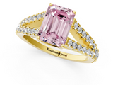 Yellow gold Fancy Pink Emerald  Cut Split Shank Pave Diamond Engagement Ring with Four-Prong Setting_25