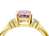 Yellow gold Fancy Pink Emerald  Cut Three-Stone Channel Set Ring with Bar Prongs_68