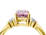 Yellow gold Fancy Pink Emerald  Cut Three-Stone Channel Set Ring with Bar Prongs_69