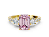 Yellow gold Fancy Pink Emerald  Cut Three-Stone Diamond Pavé Band with Prong Setting_11