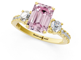 Yellow gold Fancy Pink Emerald  Cut Three-Stone Diamond Pavé Band with Prong Setting_12