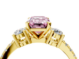 Yellow gold Fancy Pink Emerald  Cut Three-Stone Diamond Pavé Band with Prong Setting_15