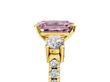 Yellow gold Fancy Pink Emerald  Cut Three-Stone Diamond Pavé Band with Prong Setting_16
