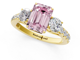 Yellow gold Fancy Pink Emerald  Cut Three-Stone Diamond Pave Band with Prong Setting_37