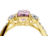 Yellow gold Fancy Pink Emerald  Cut Three-Stone Diamond Pave Band with Prong Setting_40