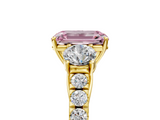 Yellow gold Fancy Pink Emerald  Cut Three-Stone Diamond Pave Band with Prong Setting_41