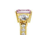 Yellow gold Fancy Pink Emerald Cut Three-Stone Diamond Ring with Pavé Band and Four-Prong Setting_5