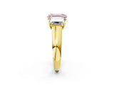 Yellow gold Fancy Pink Emerald Cut Three-Stone Diamond Ring with Prong Setting on a Classic Band_14