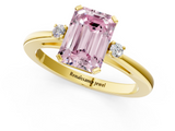 Yellow gold Fancy Pink Emerald  Cut Three-Stone Solitaire Ring with Round Accent Diamonds and Four-Prong Setting_21