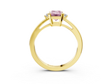 Yellow gold Fancy Pink Emerald  Cut Three-Stone Solitaire Ring with Round Accent Diamonds and Four-Prong Setting_23