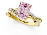 Yellow gold Fancy Pink Emerald  Cut Twist Band Solitaire Diamond Ring with Pavé Setting_4