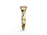 Yellow gold Fancy Pink Emerald  Cut Twist Band Solitaire Diamond Ring with Pavé Setting_5
