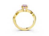 Yellow gold Fancy Pink Emerald  Cut Twist Band Solitaire Diamond Ring with Pavé Setting_6