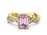 Yellow gold Fancy Pink Emerald  Cut Twisted Pavé Band Solitaire Ring with Four-Prong Setting_55