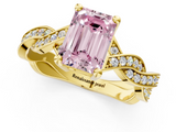 Yellow gold Fancy Pink Emerald  Cut Twisted Pavé Band Solitaire Ring with Four-Prong Setting_56