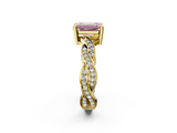 Yellow gold Fancy Pink Emerald  Cut Twisted Pavé Band Solitaire Ring with Four-Prong Setting_57