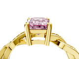 Yellow gold Fancy Pink Emerald  Cut Twisted Pavé Band Solitaire Ring with Four-Prong Setting_59