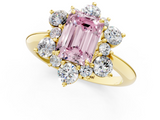 Yellow gold Fancy Pink Emerald  Diamond Cluster Halo Ring with Solitaire Band and Four-Prong Setting_21