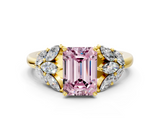 Yellow gold Fancy Pink Emerald  Diamond Cluster Leaf Design Ring with Prong Setting_66