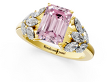 Yellow gold Fancy Pink Emerald  Diamond Cluster Leaf Design Ring with Prong Setting_67