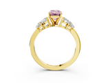 Yellow gold Fancy Pink Emerald  Diamond Cluster Leaf Design Ring with Prong Setting_69