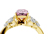 Yellow gold Fancy Pink Emerald  Diamond Cluster Leaf Design Ring with Prong Setting_70
