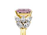 Yellow gold Fancy Pink Emerald  Diamond Cluster Leaf Design Ring with Prong Setting_71