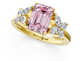 Yellow gold Fancy Pink Emerald  Diamond Floral Cluster Ring with Solitaire Band and Prong Setting_52
