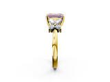 Yellow gold Fancy Pink Emerald  Diamond Floral Cluster Ring with Solitaire Band and Prong Setting_53
