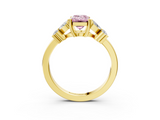 Yellow gold Fancy Pink Emerald  Diamond Floral Cluster Ring with Solitaire Band and Prong Setting_54