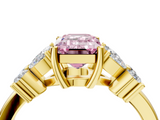 Yellow gold Fancy Pink Emerald  Diamond Floral Cluster Ring with Solitaire Band and Prong Setting_55