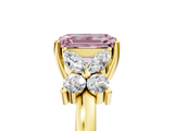 Yellow gold Fancy Pink Emerald  Diamond Floral Cluster Ring with Solitaire Band and Prong Setting_56