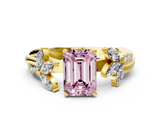Yellow gold Fancy Pink Emerald  Diamond Floral Vine Solitaire Engagement Ring_3