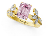 Yellow gold Fancy Pink Emerald  Diamond Floral Vine Solitaire Engagement Ring_4