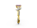 Yellow gold Fancy Pink Emerald  Diamond Floral Vine Solitaire Engagement Ring_5