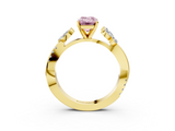 Yellow gold Fancy Pink Emerald  Diamond Floral Vine Solitaire Engagement Ring_6