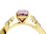 Yellow gold Fancy Pink Emerald  Diamond Floral Vine Solitaire Engagement Ring_7