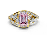 Yellow gold Fancy Pink Emerald  Diamond Halo Ring with Marquise and Pavé Band in Prong Setting_71