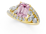 Yellow gold Fancy Pink Emerald  Diamond Halo Ring with Marquise and Pavé Band in Prong Setting_72
