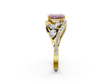 Yellow gold Fancy Pink Emerald  Diamond Halo Ring with Marquise and Pavé Band in Prong Setting_73