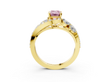 Yellow gold Fancy Pink Emerald  Diamond Halo Ring with Marquise and Pavé Band in Prong Setting_74