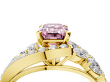 Yellow gold Fancy Pink Emerald  Diamond Halo Ring with Marquise and Pavé Band in Prong Setting_75