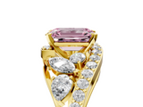 Yellow gold Fancy Pink Emerald  Diamond Halo Ring with Marquise and Pavé Band in Prong Setting_76