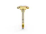 Yellow gold Fancy Pink Emerald  Diamond Halo Ring with Milgrain Frame and Pavé Band 2
