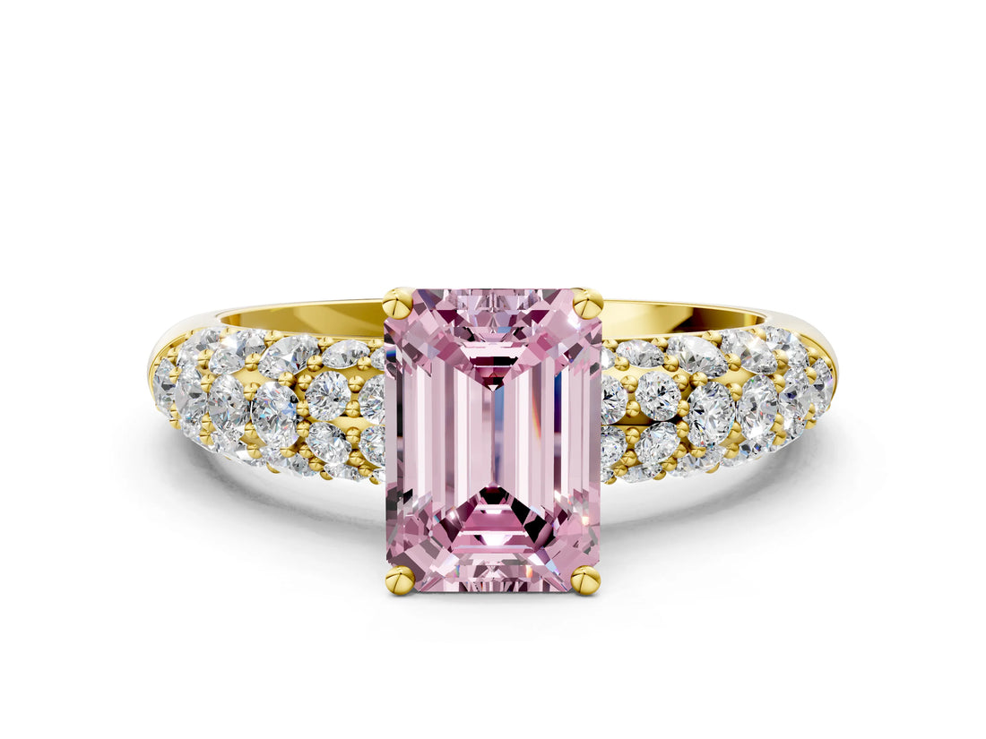 Yellow gold Fancy Pink Emerald  Diamond Pavé Band Solitaire Ring with Four-Prong Setting_49