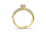 Yellow gold Fancy Pink Emerald  Diamond Pavé Band Solitaire Ring with Four-Prong Setting_52