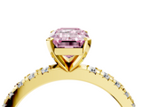 Yellow gold Fancy Pink Emerald  Diamond Pavé Band Solitaire with Four-Prong Setting_212